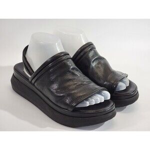 WN Women's Sz 8 39 Miz Mooz Leather Backstrap Sandals Peep Shoes In Black NWOB